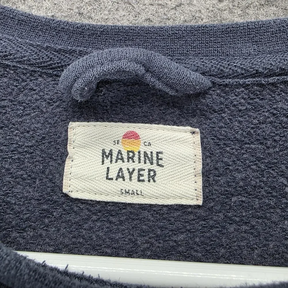 Marine Layer Sweatshirt Mens S Blue Pullover Fleece Striped Crewneck Logo